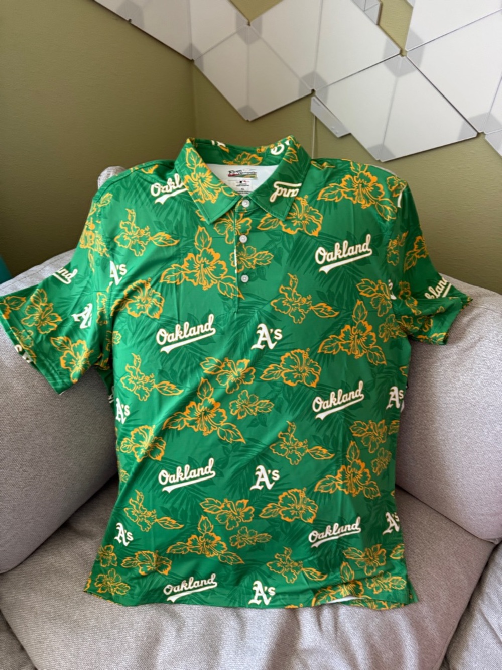 Oakland A's Green Floral Polo Shirt